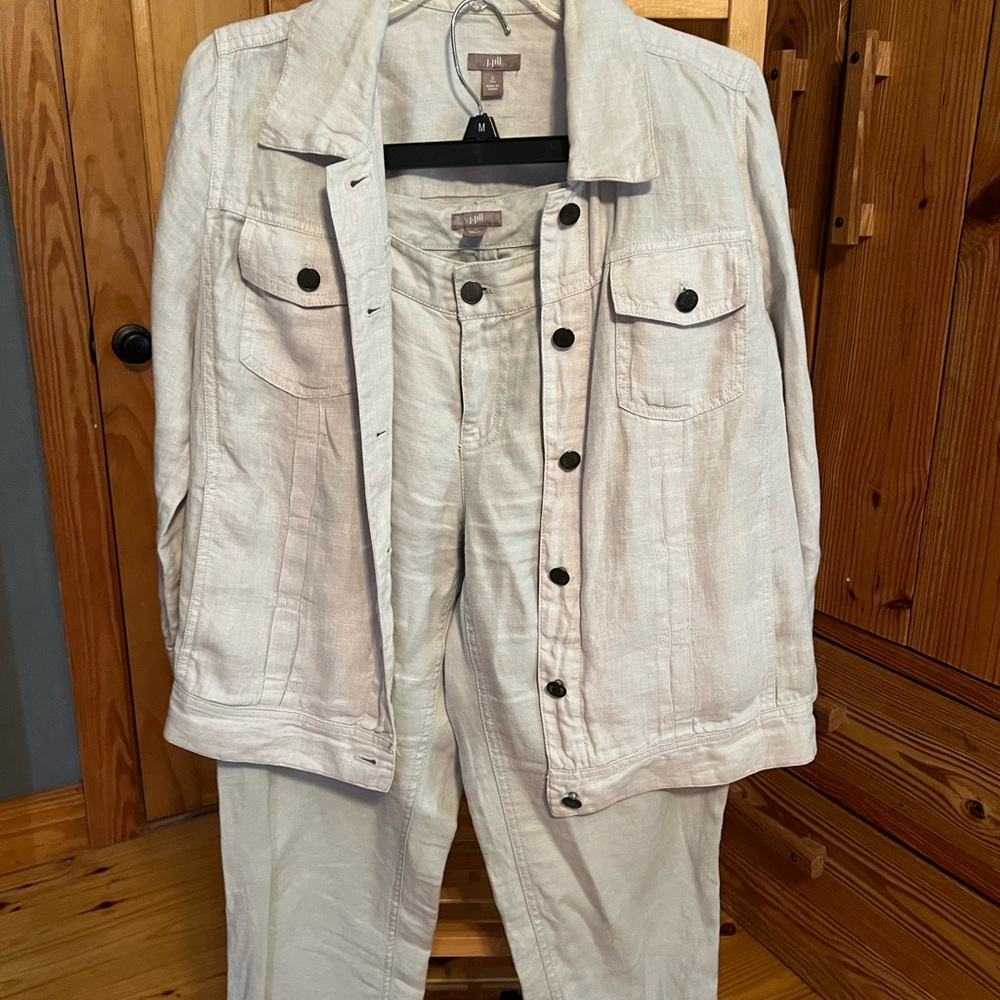 J. Jill linen light gray jacket & pants set